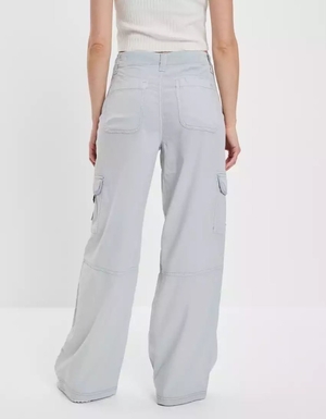 Jean American Eagle AE Dreamy Drape Stretch Super High-Waisted Cargo Baggy Larges-Leg Pant Bleu Femme | TWU-44107856